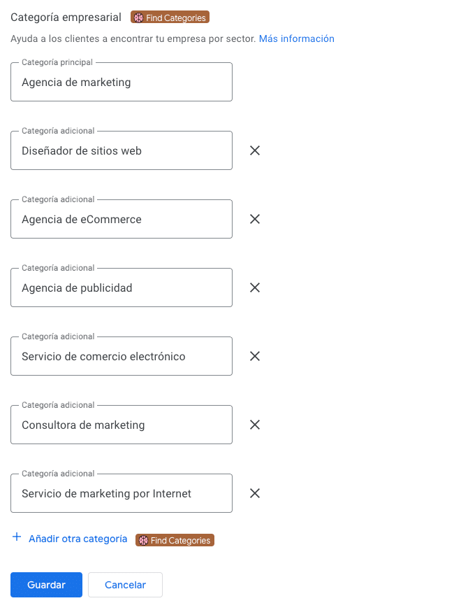 categorias primero google maps