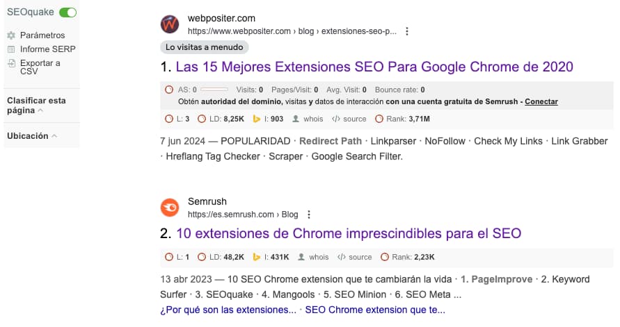 como funciona seo quake extension